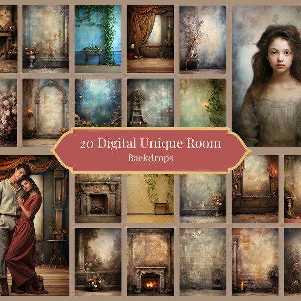 Antique Room Backdrops Collection Digital Download: 20 High-Resolution Vintage Styled Backgrounds for Interior Design & Product Photography