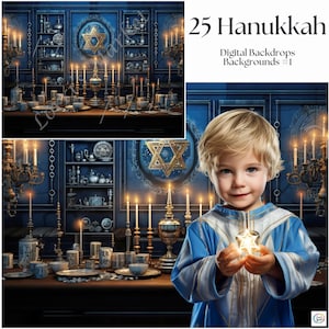 Hanukkah Horizontal Backdrops Digital Download: Photography, Cards, Star of David, Menorah Scenes, Perfect for Cards and Photography, Gifts