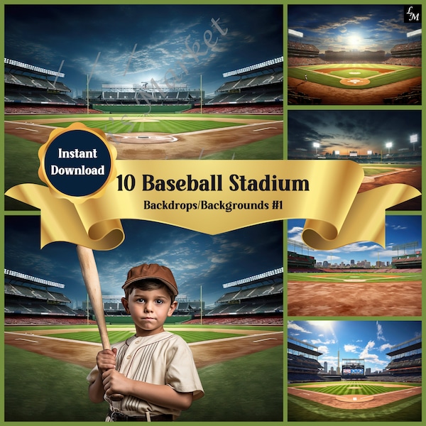 Realistic Baseball Stadium Backdrops Digital Download: 10 Items for Sports Photography Team Portraits, Fan Memorabilia & Events, Gifts