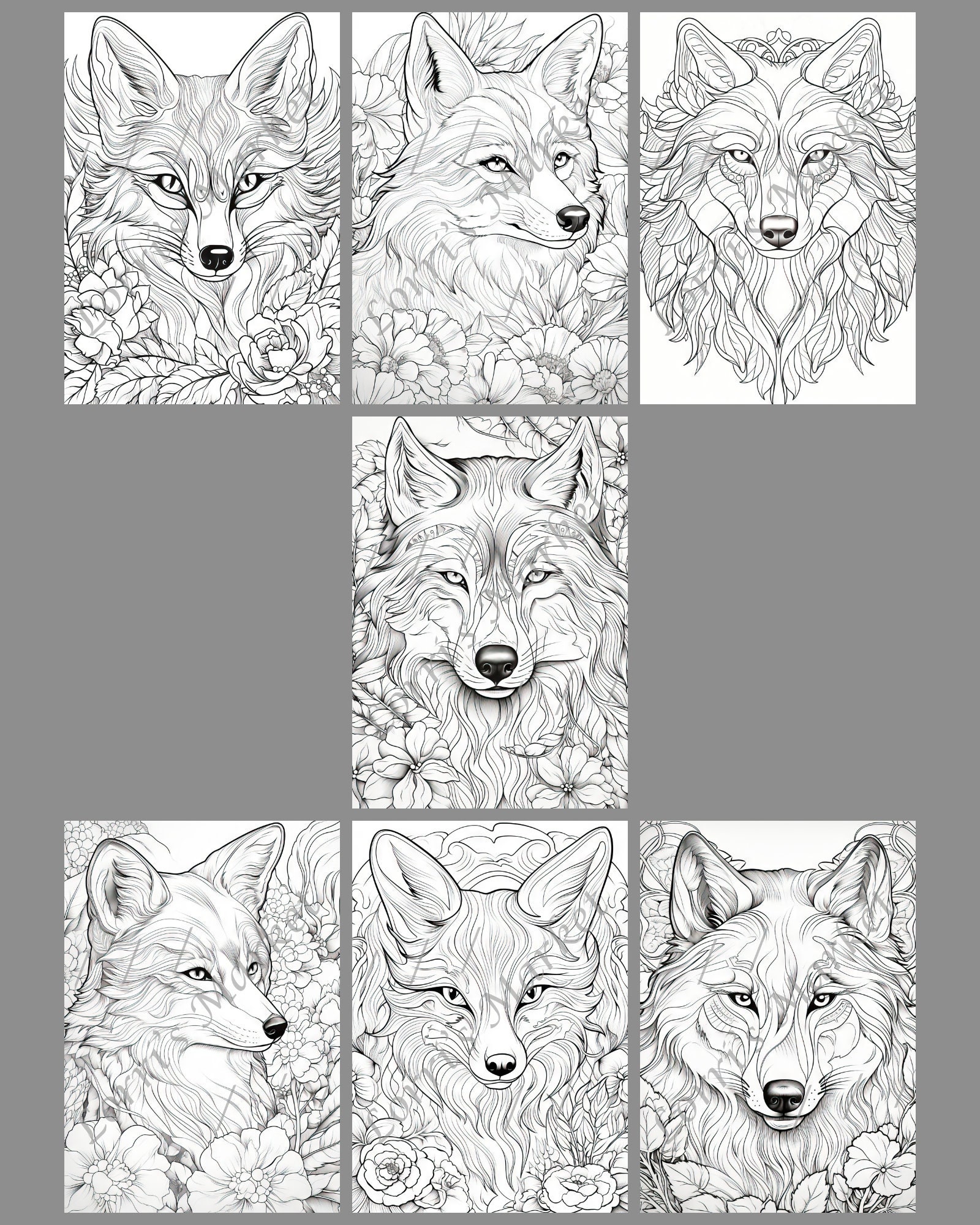 Wolves Coloring Pages Patterns Wolves & Foxes Coloring Pages Digital Download: 25 Detailed Patterns ...