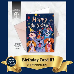 Druckbare Hunde-Geburtstagskarte, digitaler Download: Festliche Grußkarte, PDF, zu Hause ausdrucken, Geschenkidee für Freunde, Familie, Kinder