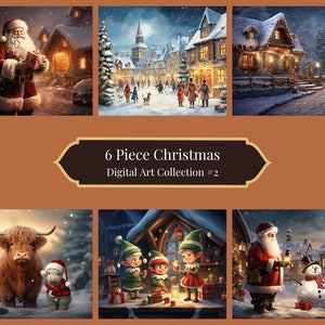 Vintage Christmas Nostalgic Art Digital Download: 6 Pieces of Timeless Festive, Holiday Magic, Old-World Charm, Santa, Snowman, Cow