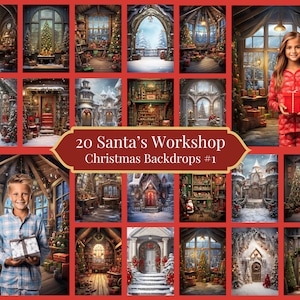 Santa&#39;s Workshop Christmas Vertical Backdrop Collection Digital Download: 20 Magical North Pole Backgrounds, Gift for Photographers