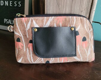 Floral Cotton Wristlet: Zippered Pocket Clutch
