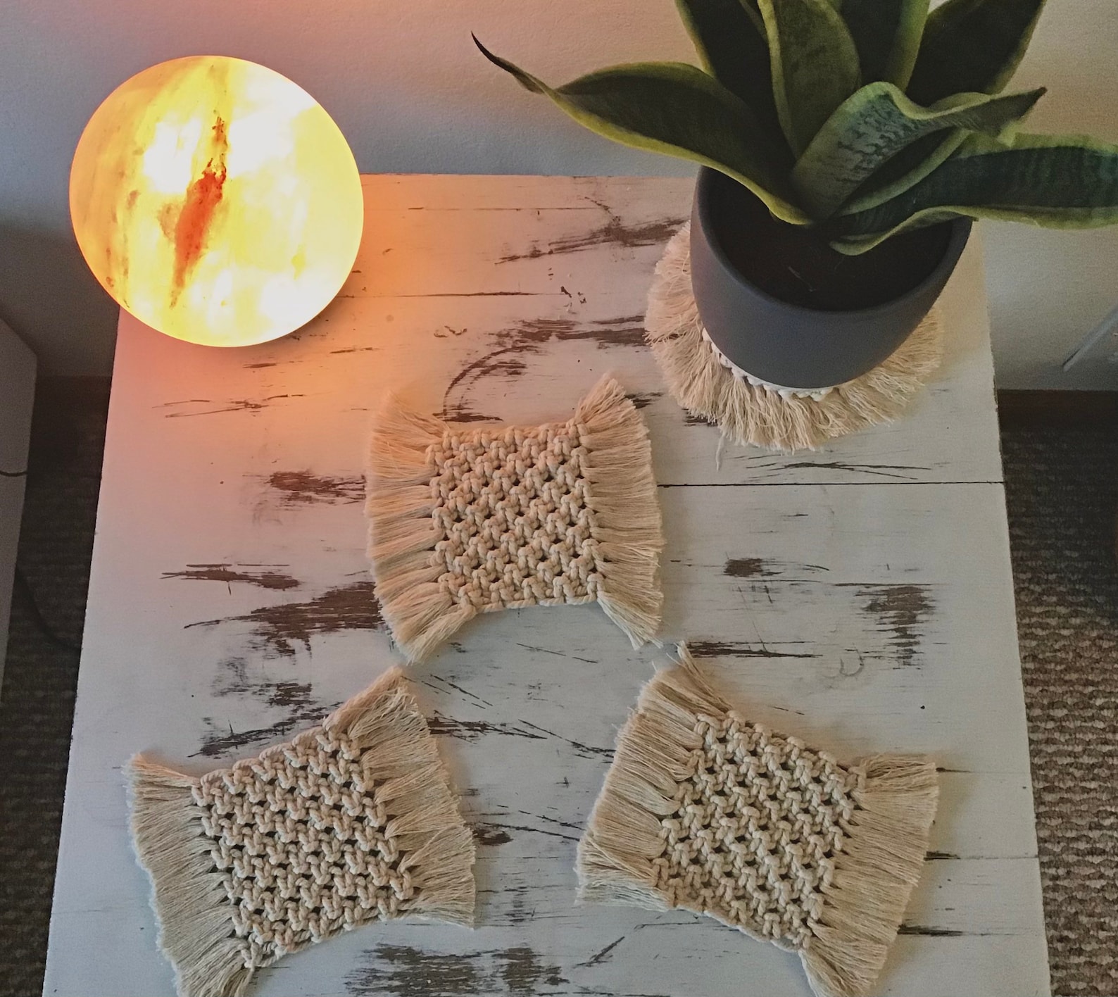 Macrame Coasters Square Macrame Drink Coasters Etsy