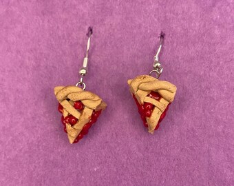handmade cherry pie polymer clay dangle earrings