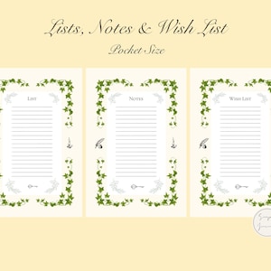 Forest/Garden Style Planner Inserts - Pocket Size; Lists, Notes & Wish List - Vintage Cottagecore, Digital Download