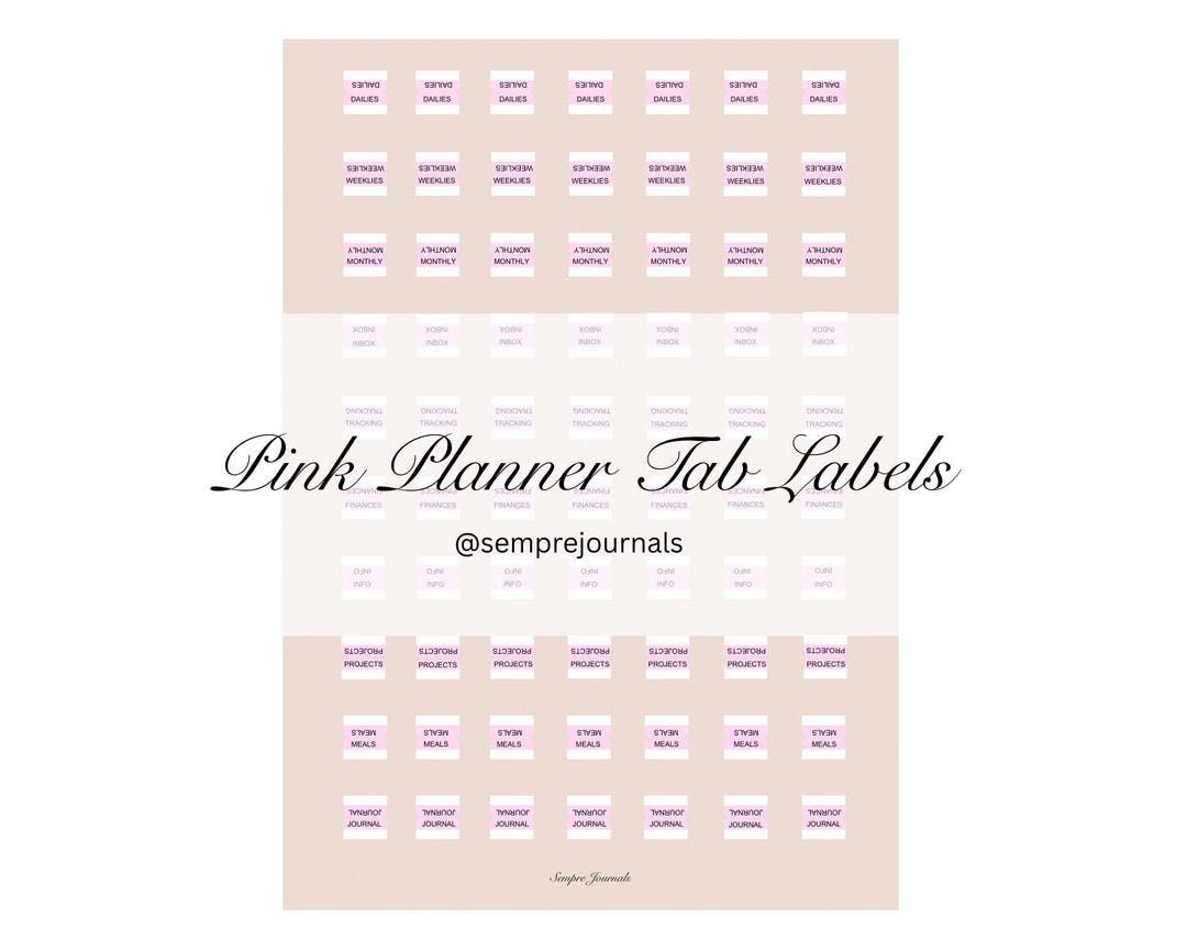 Tab Labels for Planners and Journals, Pink Tabs, Digital Printable - Etsy