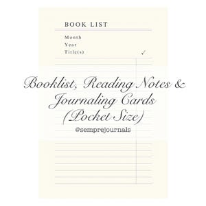 Lista de livros, notas de leitura, cartões de registro no diário (tamanho de bolso), encarte digital para impressão