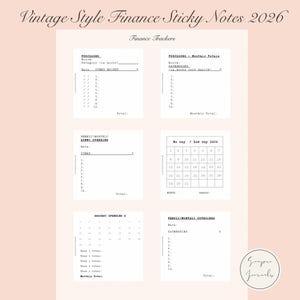 Vintage Style - Finance Trackers  - Budget Sticky Notes 2026 - digital printable for planning and journaling