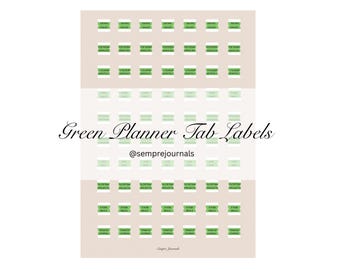 Tab labels for planners and Journals, Green tabs, digital printable