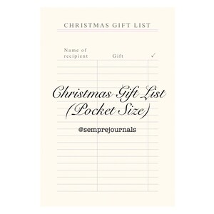 Inserto de lista de regalos de Navidad, tamaño de bolsillo, planificador, diario, diario basura, inserto imprimible digitalmente