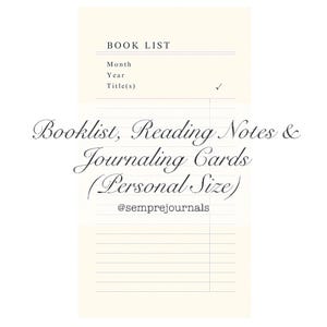 Lista de livros, notas de leitura, cartões de registro no diário, tamanho individual, encarte para impressão digital