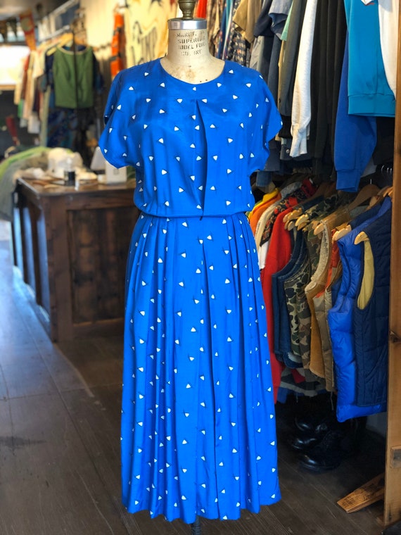 1990s Women’s Vintage Blue Rayon Dress Size Small - image 6