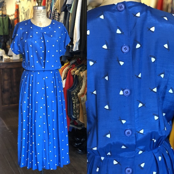 1990s Women’s Vintage Blue Rayon Dress Size Small - image 1