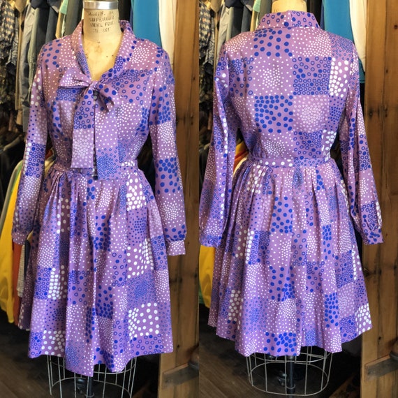 1960s Women’s Vintage Purple Mod Shirt Dress Size