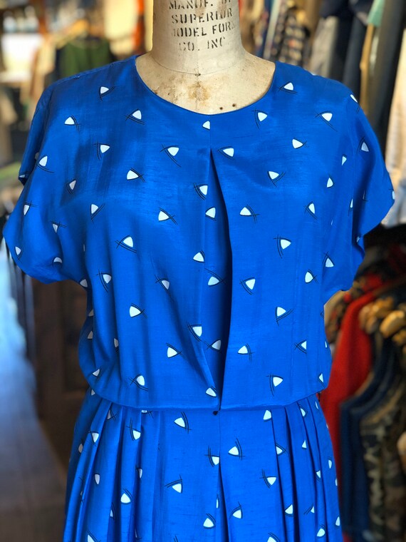 1990s Women’s Vintage Blue Rayon Dress Size Small - image 3