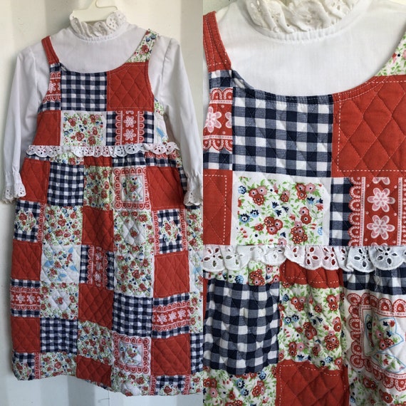 1970s Girl’s Patchwork Quilted Maxi Dress Child’s… - image 1