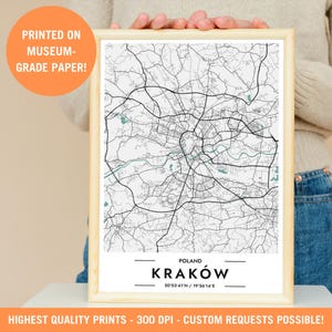 Krakau Stadt Karte Druck, Minimalistisches Poster, Polnische Reisekunst, Wanddruck, Polen Souvenir, Wohnkultur, Historische Architektur, Einzigartiges Geschenk