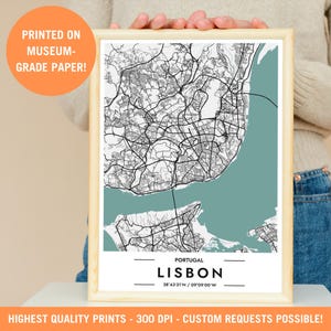 Lissabon Stadt Karte Druck, Minimalistisches Poster, Portugal Reise Kunst Wanddruck, portugiesisches Souvenir, Wohnkultur, historische Architektur Geschenk