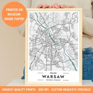 Impresión del mapa de la ciudad de Varsovia, póster minimalista, arte de viaje polaco, impresión de pared, recuerdo de Polonia, decoración del hogar, arquitectura histórica, regalo único