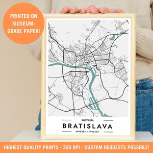 Bratislava Stadt Karte Druck, Minimalistisches Poster, Slowakei Reise Kunst Wanddruck, Slowakische Souvenir, Wohnkultur, Historische Architektur Geschenk