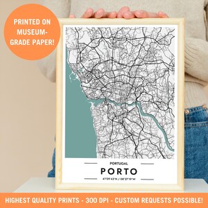 Porto Stadt Karte Druck, Minimalistisches Poster, Portugal Reise Kunst Wanddruck, portugiesisches Souvenir, Wohnkultur, historische Architektur Geschenk