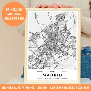 Madrid Stadt Karte Druck, Minimalistisches Poster, Spanien Reise Kunst Wanddruck, Spanisches Souvenir, Wohnkultur, Historische Architektur Einzigartiges Geschenk