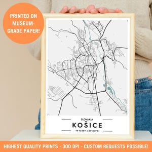 Impresión del mapa de la ciudad de Košice, póster minimalista, impresión de arte de pared de viaje de Eslovaquia, recuerdo eslovaco, decoración del hogar, regalo único de arquitectura histórica