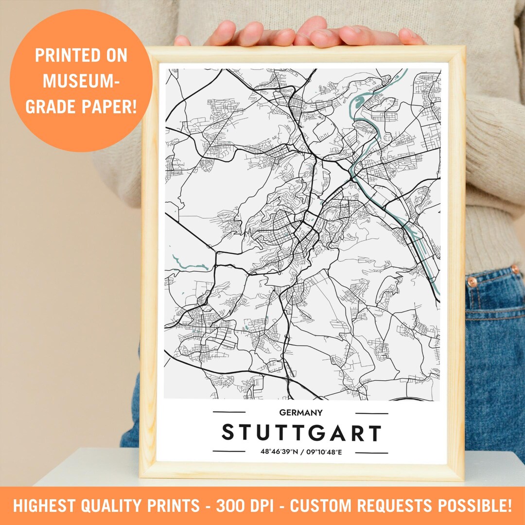 Stuttgart City Map Print, Minimalistic Poster, Germany Wall Art, German ...