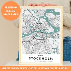 Impression de carte de la ville de Stockholm, affiche minimaliste, art du voyage en Suède, impression murale, souvenir suédois, décoration d'intérieur, cadeau architecture historique