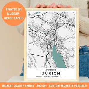 Impression de carte de la ville de Zurich, affiche minimaliste, art du voyage en Suisse, impression murale, souvenir suisse, décoration d'intérieur, cadeau architecture historique