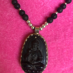 Hand carved Obsidian  and carved green Tara.pendent.Nepalese ,Tibetan Jewelry,made in Nepal,Tibetan silver pendent