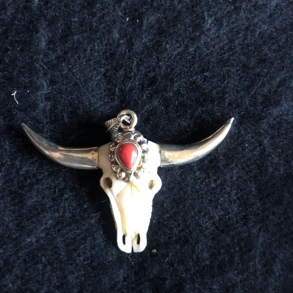 Longhorn pendant bone carved longhorn pendant bone pendant Nepali necklace Tibetan jewelry