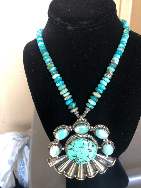 Turquoise pendant necklace jewelry Nepali jewelry 