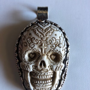 Skull carved buffalo bone pendant Nepali necklace Tibetan  pendant Tibetan jewelry
