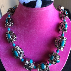 Tibetan necklace Nepali necklace Tibetan jewelry Nepali jewelry turquoise necklace, cylindrical necklace