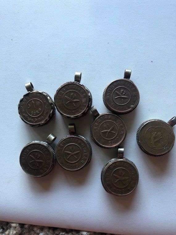 Nepali old coins with Tibetan silver pendent,Nepal