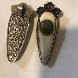 Long Spike Hand Carved Bone  pendant,with Natural Turquoise pendant,pendant for Men and women