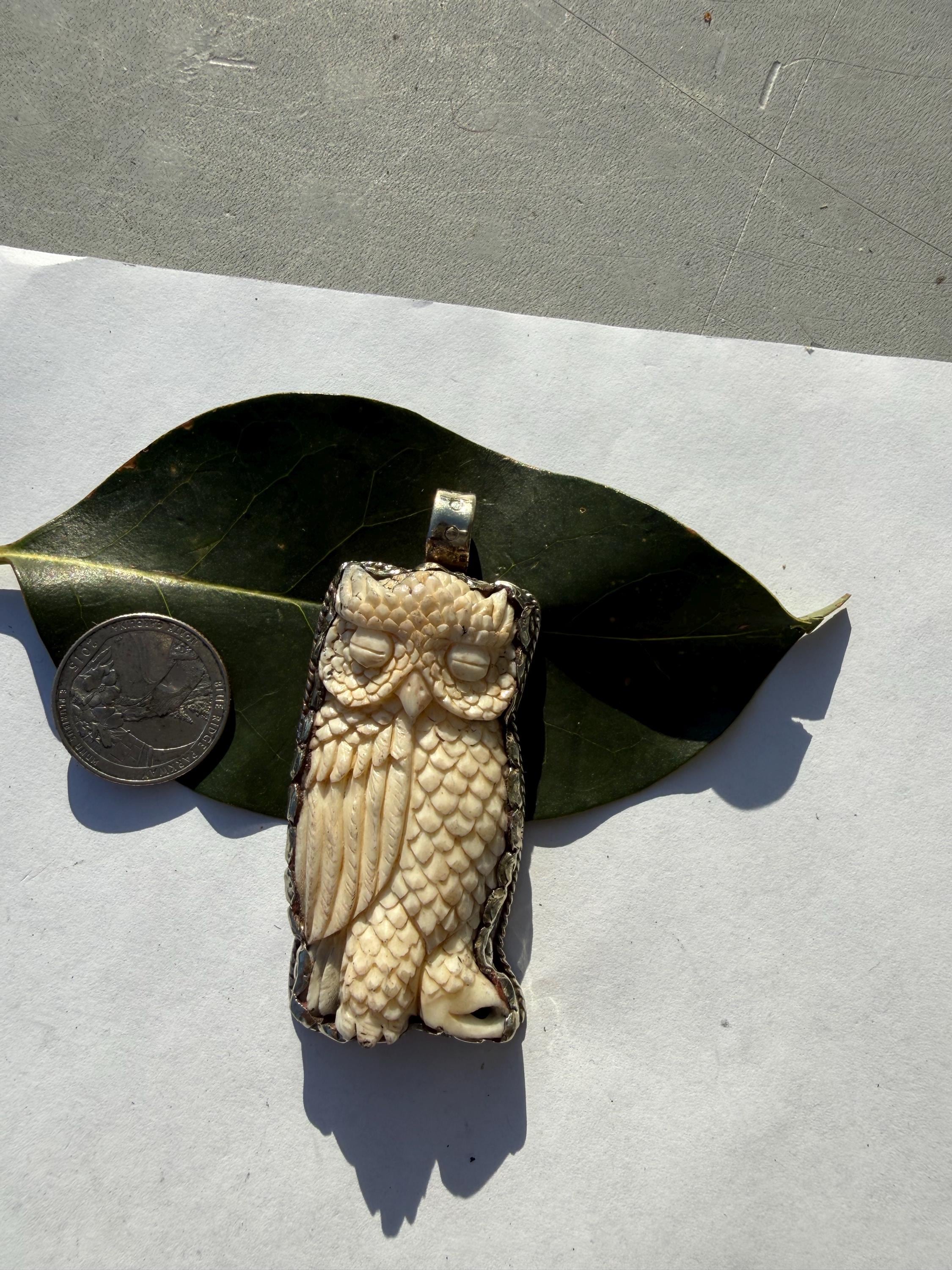 Mother of pearl cross,cactus and owls pendant