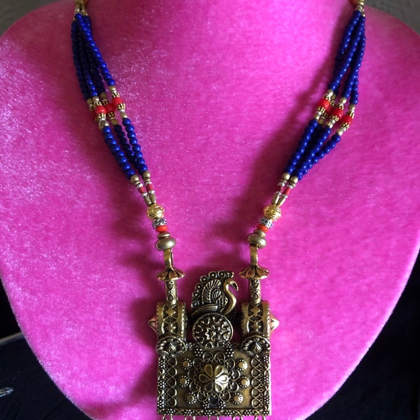 Woman necklace Nepali necklace Tibetan necklace lapis necklace handmade necklace brass jewelry