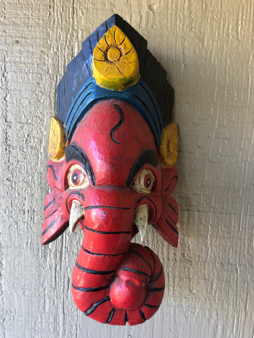 Ganesh Carved Mask Wooden Mask Wall Hanging Mask Good Luck God Etsy