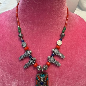 Tibetan vintage necklace Woman traditional style jewelry Woman necklace Nepali handmade necklace Nepali Tibetan necklace Tribal stone neckla