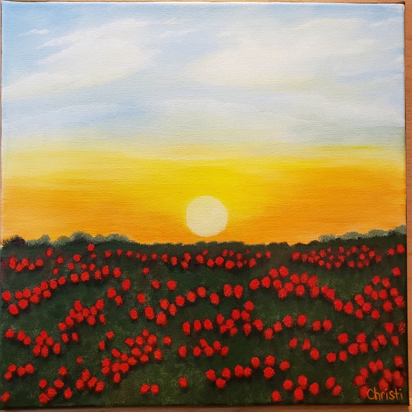 Red Flower Sunset 14X14 acrylic painting