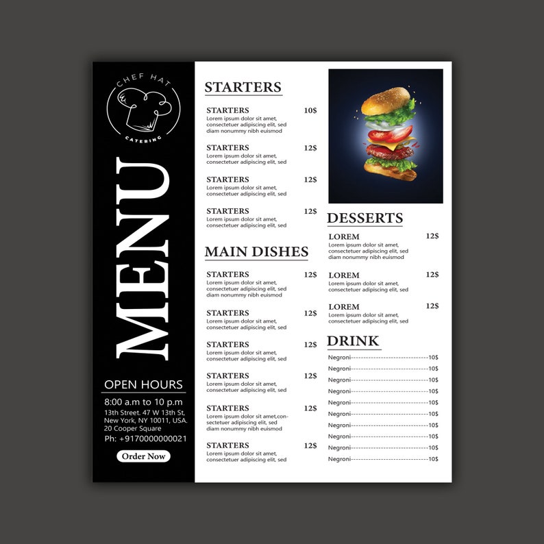 Editable Food Menu Template Design Restaurant Menu Template - Etsy