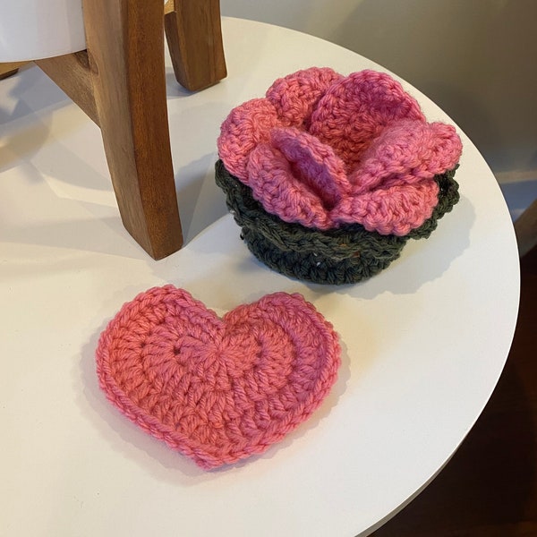Crochet Heart Flower Pot Coasters