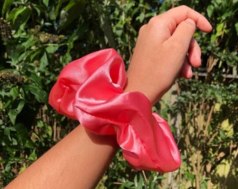 Luxury large Coral Pink Satin Silk Scrunchies / Coral Pink Satin scrunchies / Coral Pink soft scrunchies