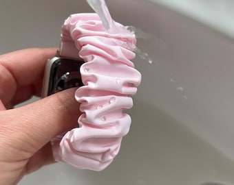 WATERPROOF Baby Pink Apple Watch Scrunchie bands Compatible with Apple Watch 38/40/41/42(S10)mm,42(S3)/44/45/46/49mm, Fits SE/Ultra/Series