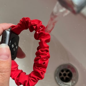 WATERPROOF Red Apple Watch Scrunchie bands Compatible with Apple Watch Strap 38/40/41mm, 42/44/45/49mm. Fits all SE, Series, Ultra.