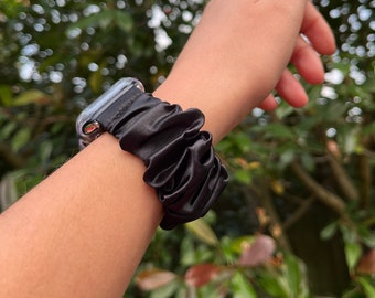 Luxury Black Apple Watch scrunchie band/ Apple Watch scrunchie strap/38/40/41mm, 42/44/45/49mm. Fits all SE, Ultra, Series.